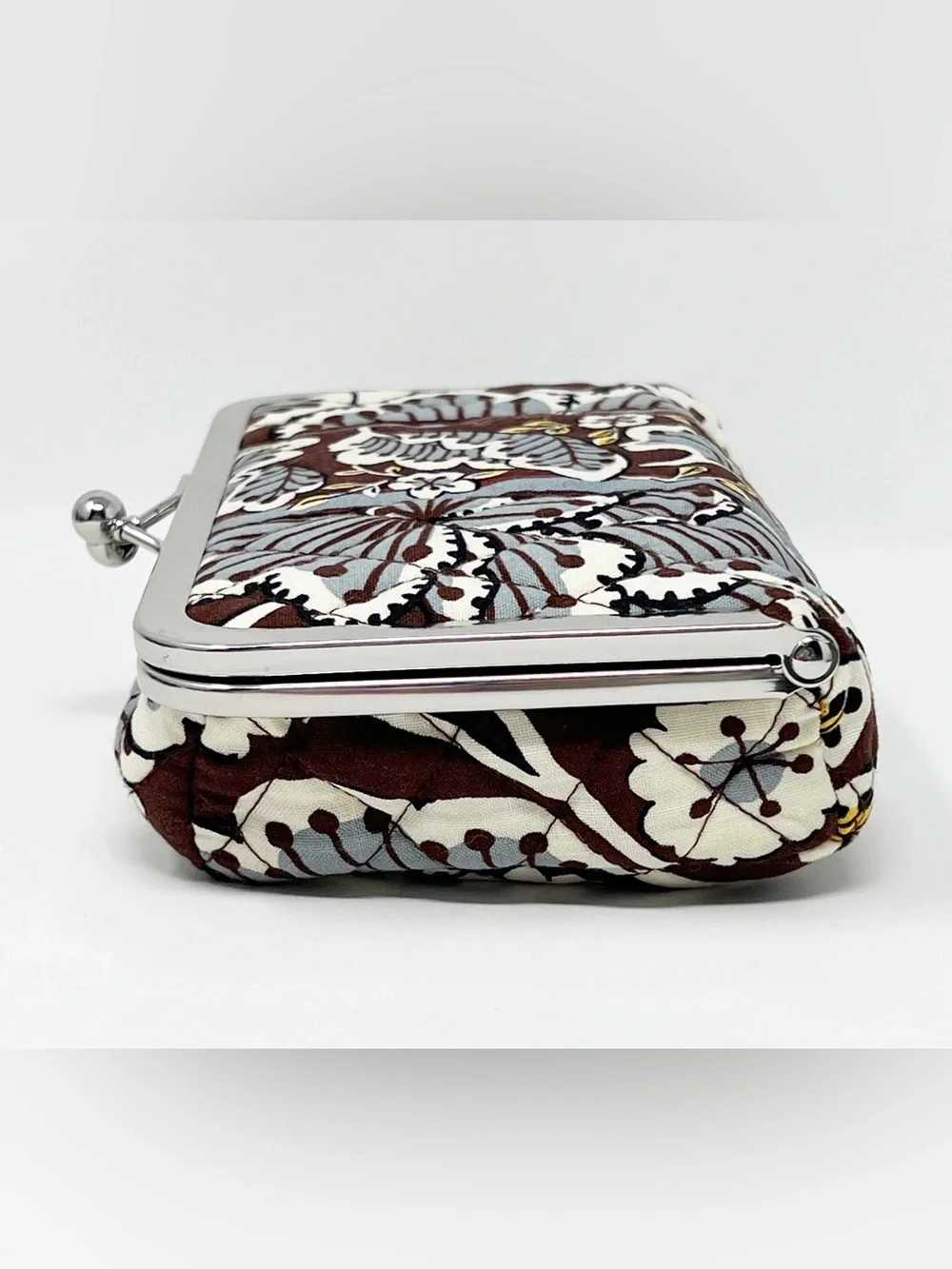 Vera Bradley State Blooms Floral Brown Kiss Lock Clutch/Makeup Bag